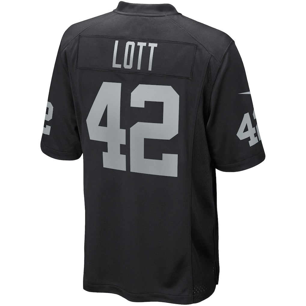 Kieara LV.Raiders #42 Ronnie Lott Black Game Retired Player Jersey