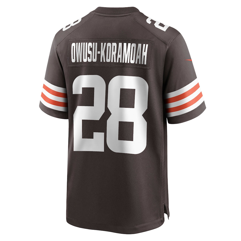 Kieara C.Browns #28 Jeremiah Owusu-Koramoah Brown Game Player Jersey