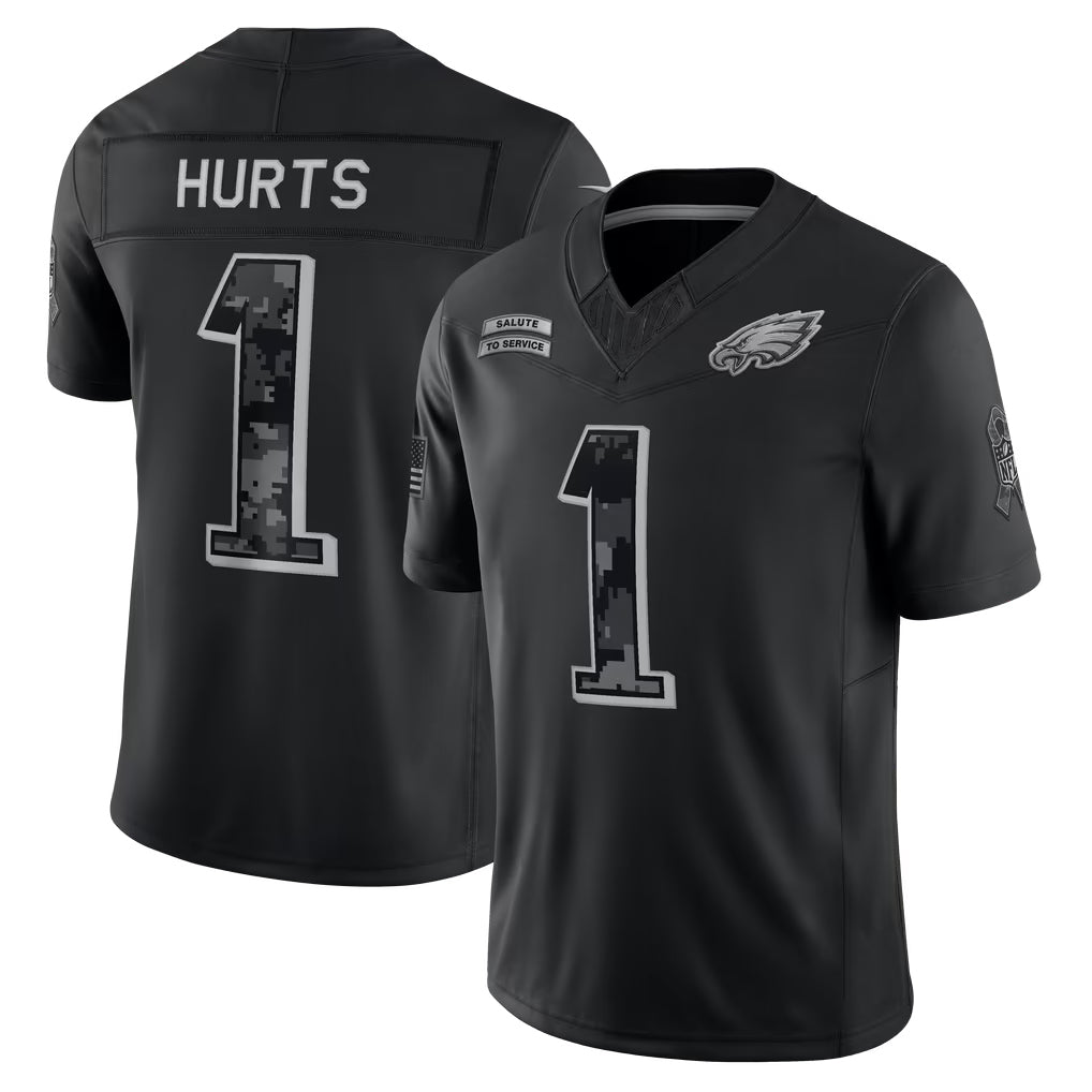 Kieara P.Eagles #1 Jalen Hurts Player Black Limited 2026 Salute to Service Home Game Stitched Jerseys
