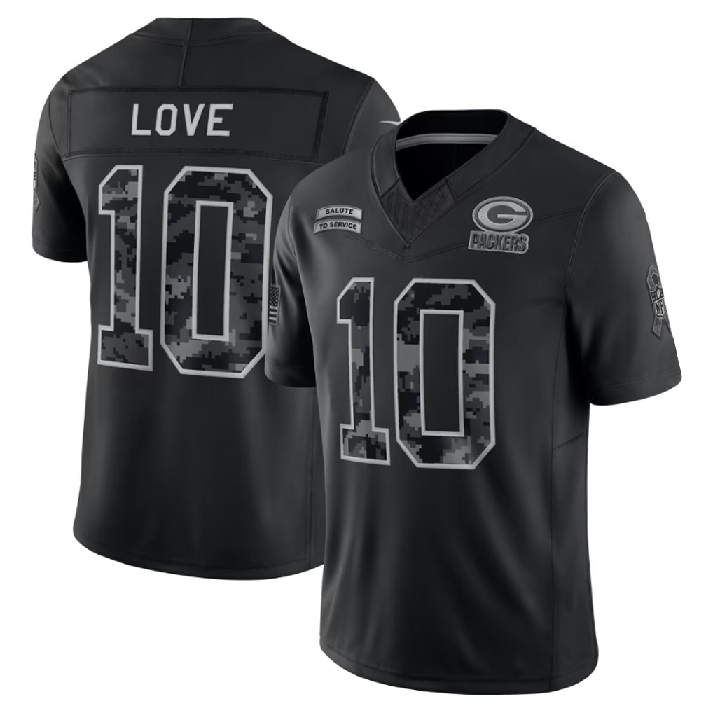 Kieara GB.Packers #10 Jordan Love Player Black Limited 2026 Salute to Service Home Game Stitched Jerseys