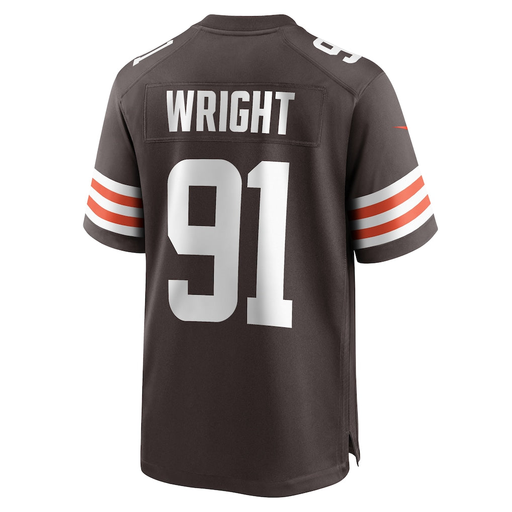 Kieara C.Browns #91 Alex Wright Brown Team Game Jersey