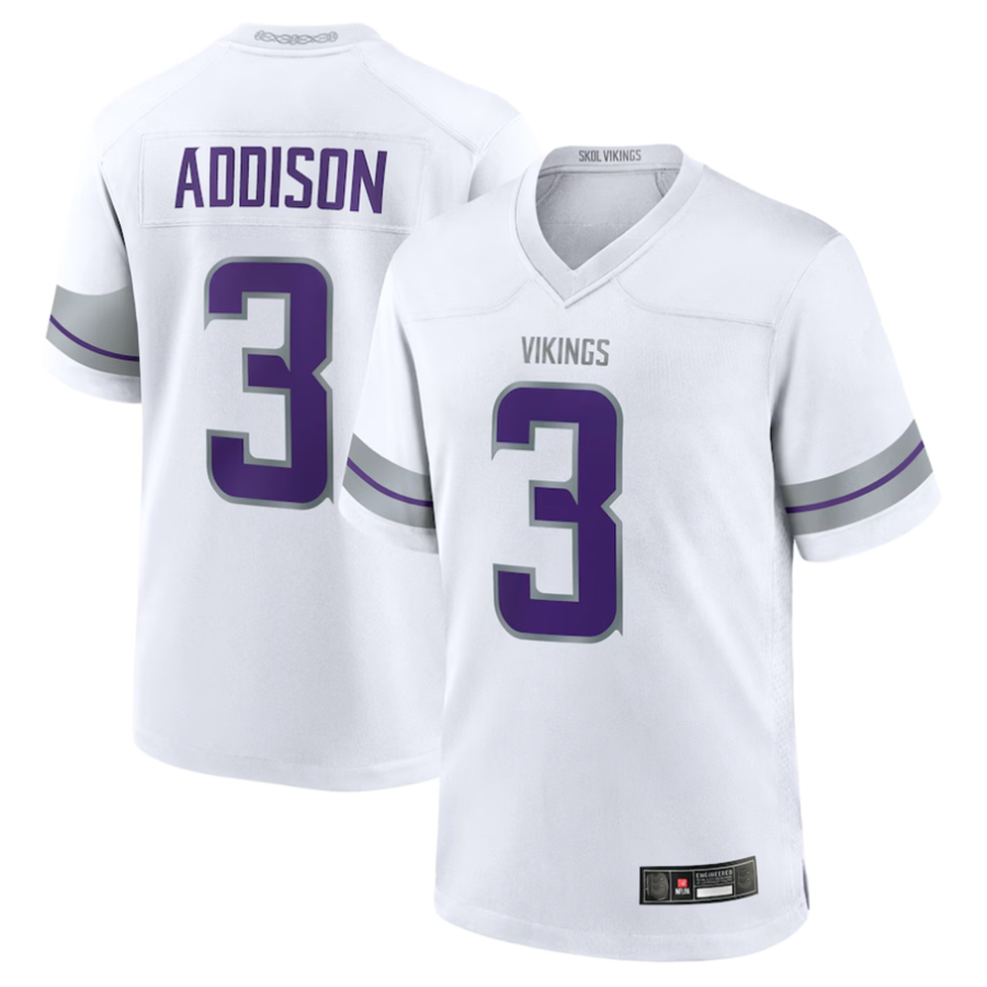 Kieara #3 Jordan Addison Player MN.Vikings White Alternate Game Stitched Jerseys