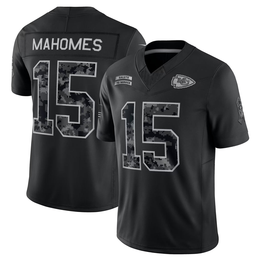 Kieara KC.Chiefs #15 Patrick Mahomes Player Black Limited 2026 Salute to Service Home Game Stitched Jerseys