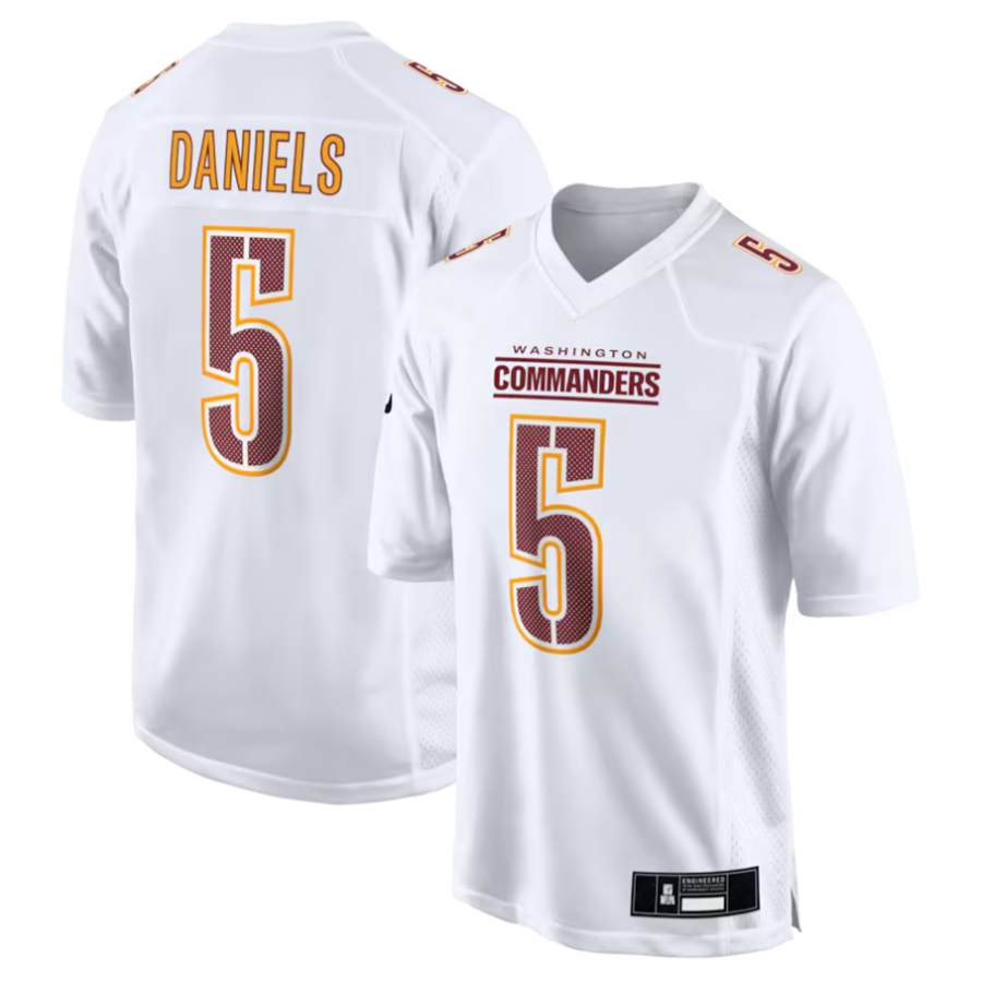 Kieara #5 Jayden Daniels Player W.Commanders Tundra White Fashion Stitched Jerseys