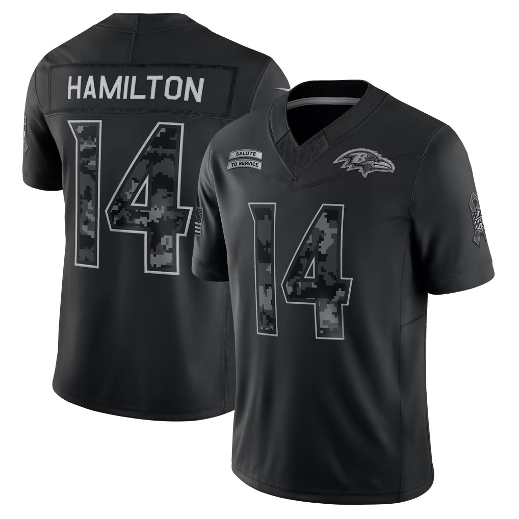 Kieara B.Ravens #14 Kyle Hamilton Player Black Limited 2026 Salute to Service Home Game Stitched Jerseys