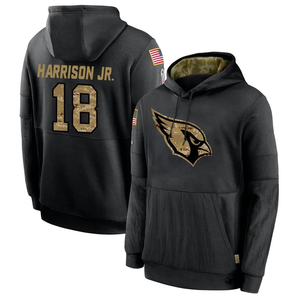 Kieara A.Cardinals #18 Marvin Harrison Jr. Player Black Salute to Service Hoodies  Stitched Jerseys
