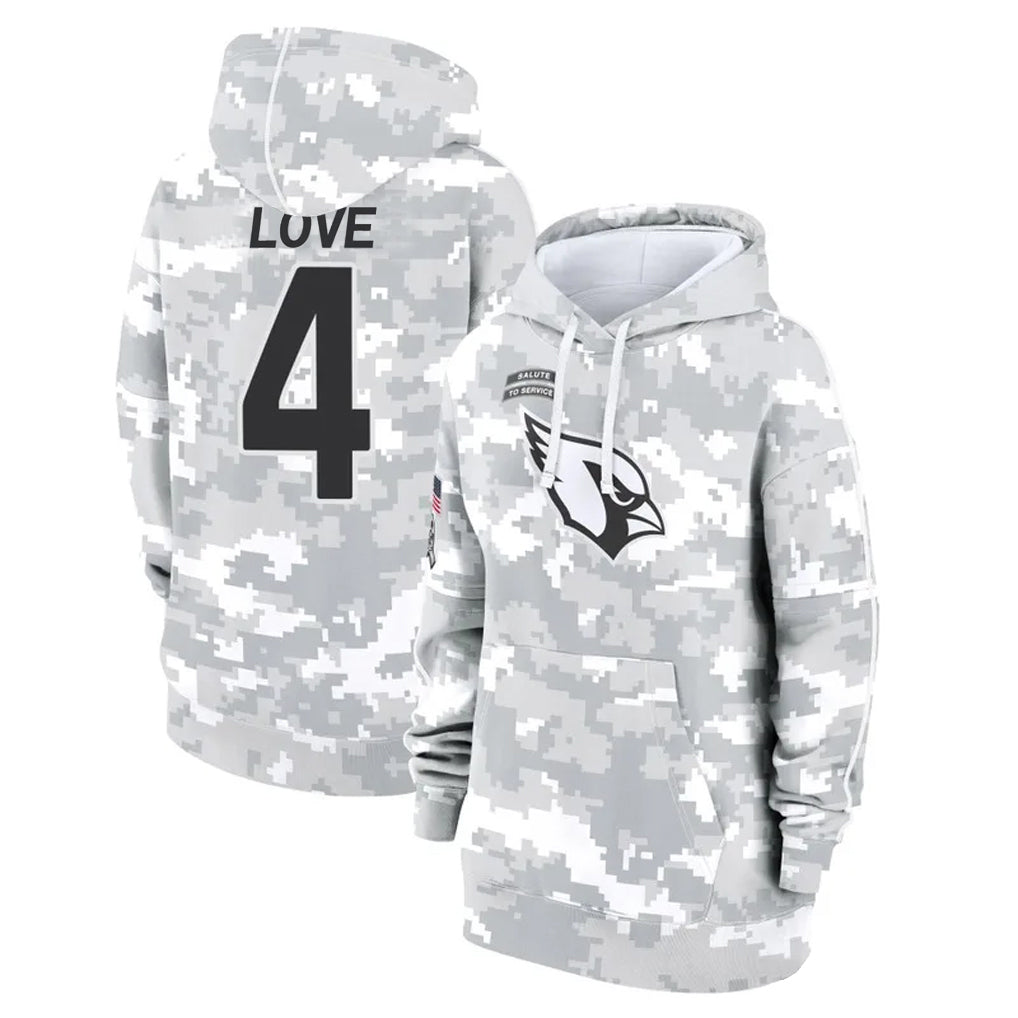 Kieara A.Cardinals #4 Jeremiyah Love Player Arctic Camo Salute to Service Hoodies Football Jerseys