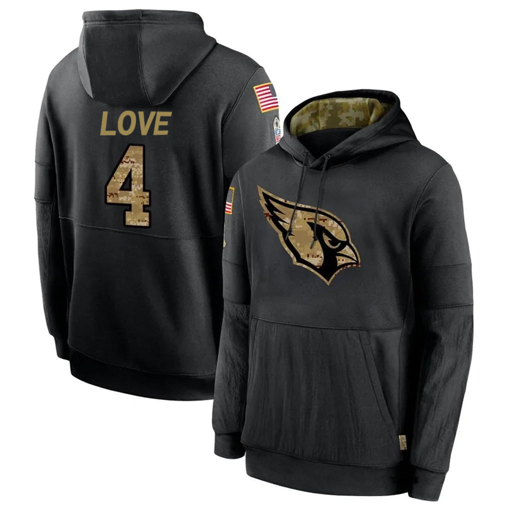 Kieara A.Cardinals #4 Jeremiyah Love Player Black Salute to Service Limited Hoodies Football Jerseys