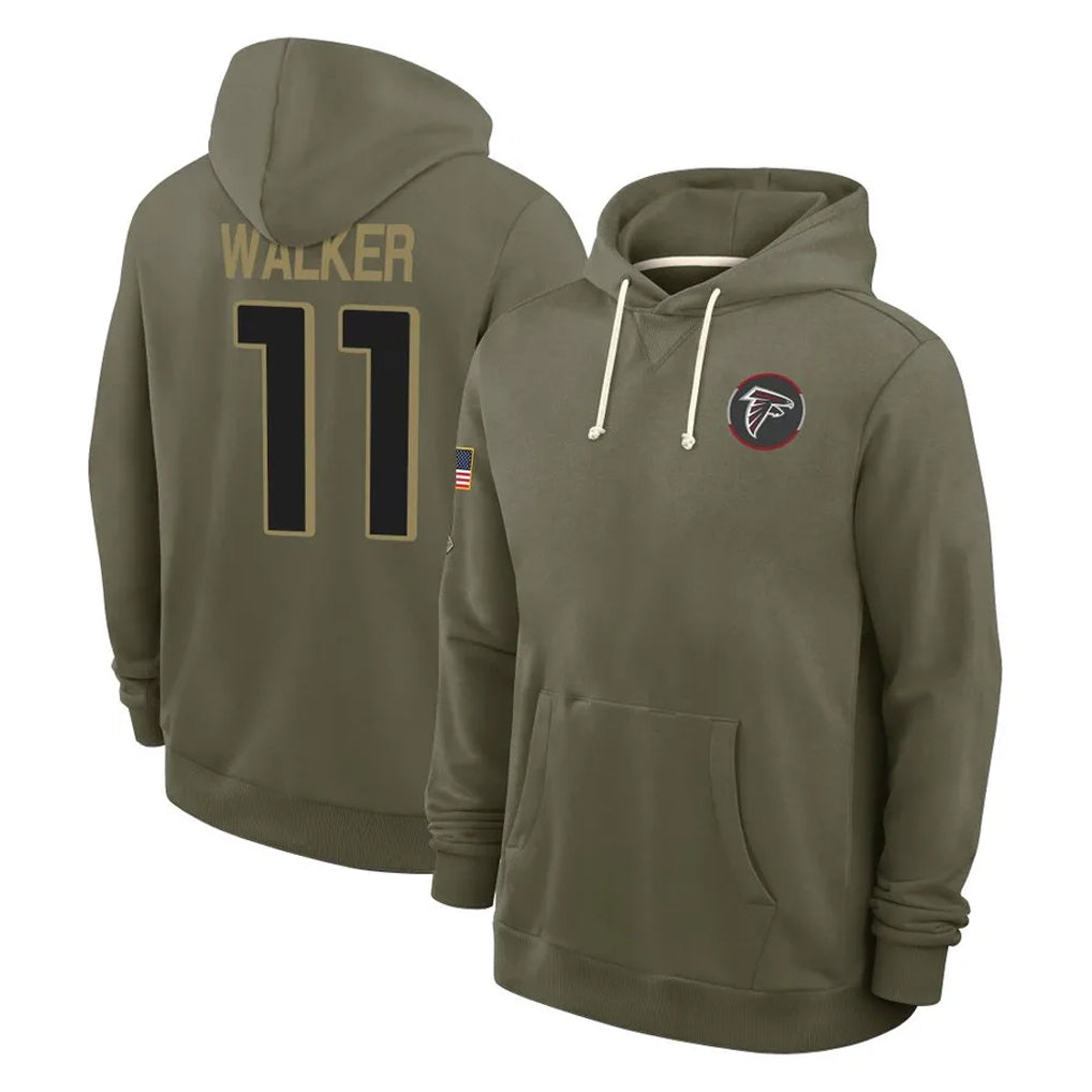 Kieara A.Falcons #11 Jalon Walker Player Olive 2025 Salute to Service Hoodies Stitched Jerseys