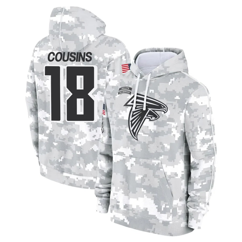 Kieara A.Falcons #18 Kirk Cousins Player Arctic Camo Salute to Service Limited Hoodie Stitched Jerseys