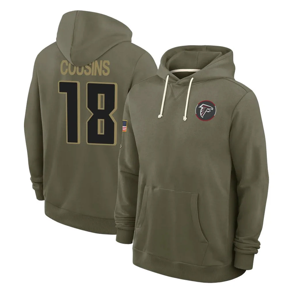 Kieara A.Falcons #18 Kirk Cousins Player Olive 2025 Salute to Service Hoodies Stitched Jerseys