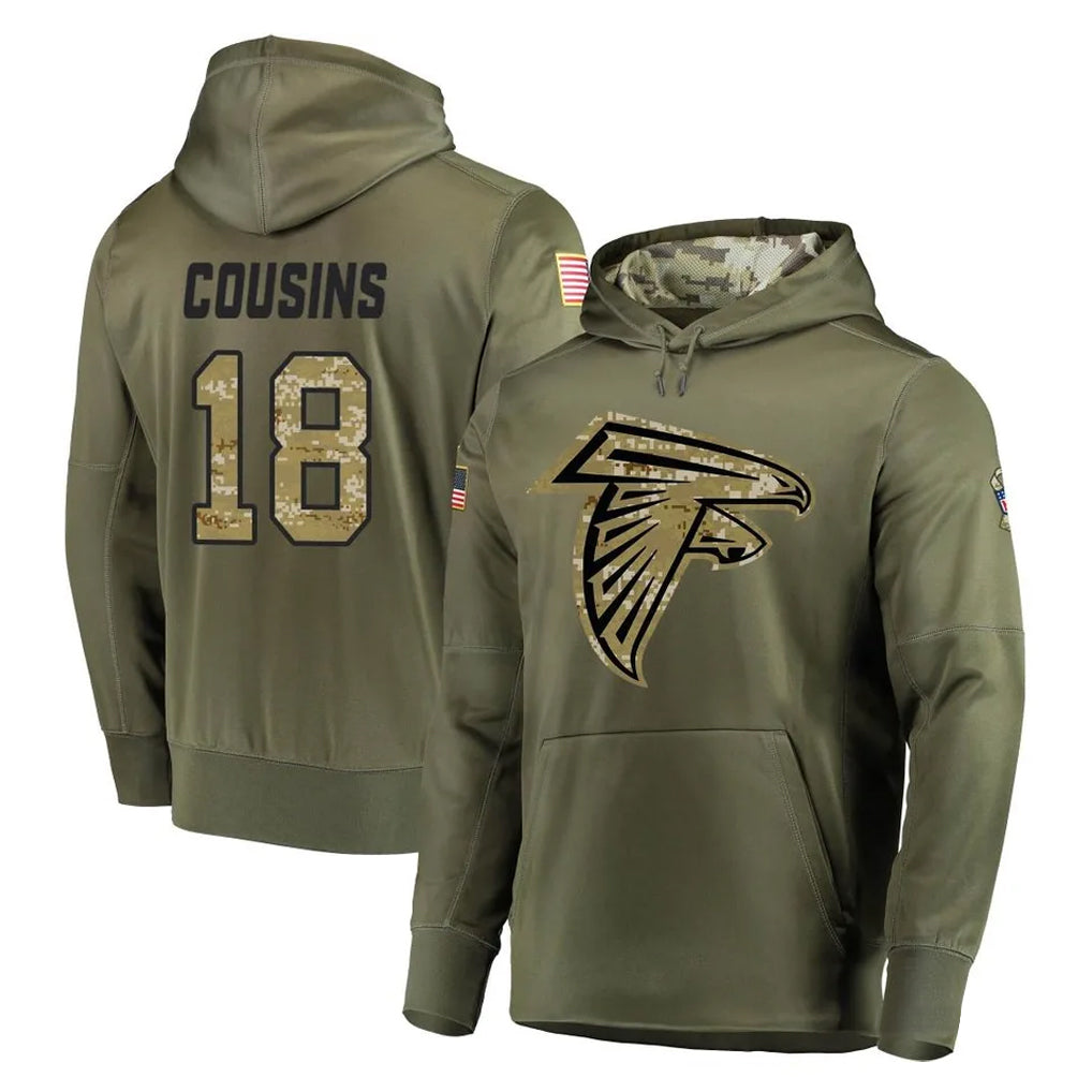 Kieara A.Falcons #18 Kirk Cousins Player Olive Salute to Service Club Fleece Hoodie Stitched Jerseys
