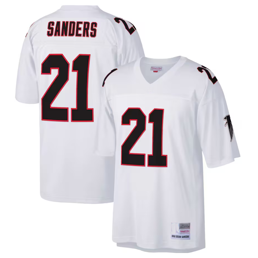 Kieara A.Falcons #21 Deion Sanders Mitchell & Ness Big & Tall 1992 Retired Player Stitched Jerseys - White