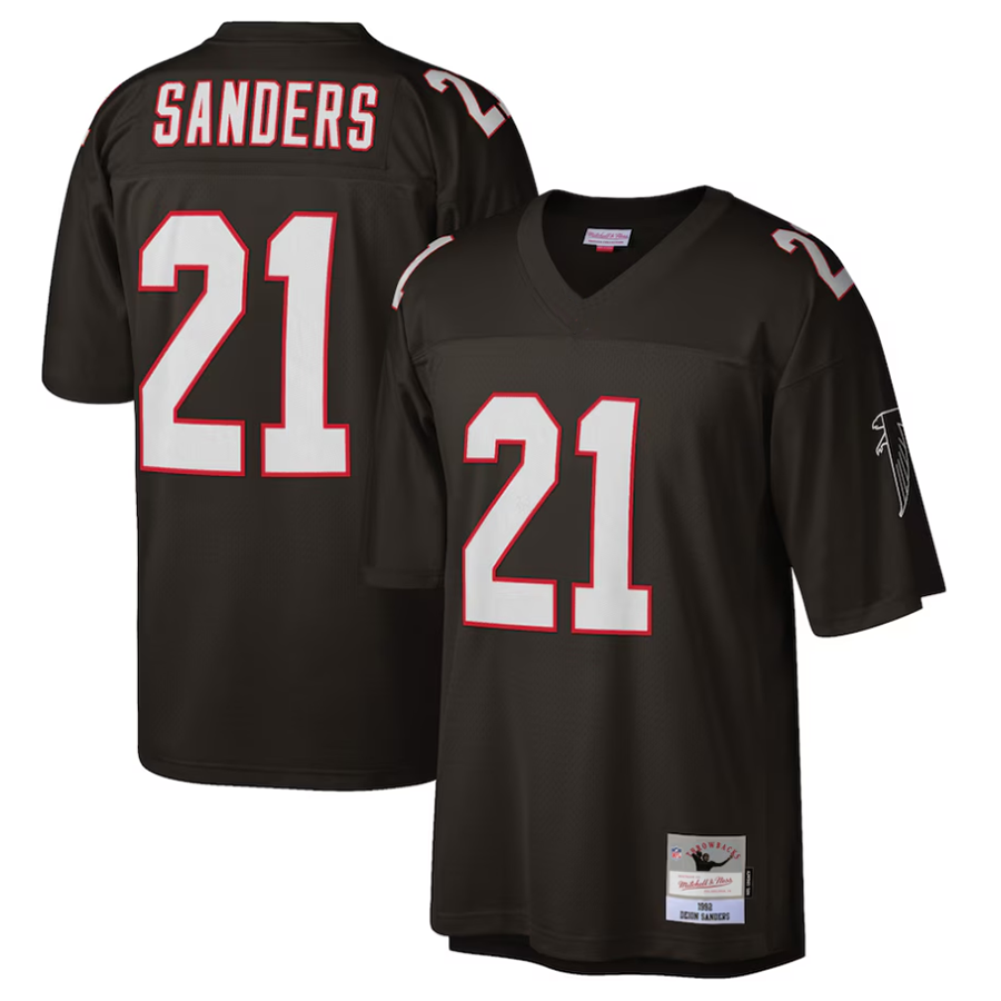 Kieara A.Falcons #21 Deion Sanders Mitchell & Ness Black 1992 Retired Player Replica Stitched Jerseys