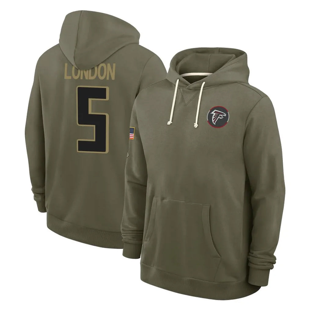 Kieara A.Falcons #5 Drake London Player Olive 2025 Salute to Service Hoodies Stitched Jerseys