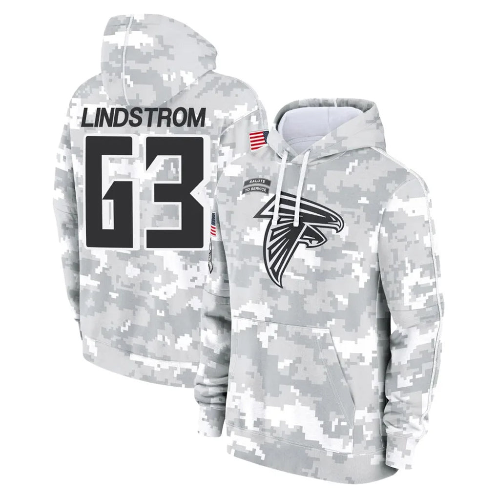 Kieara A.Falcons #63 Chris Lindstrom Player Arctic Camo Salute to Service Limited Hoodie Stitched Jerseys