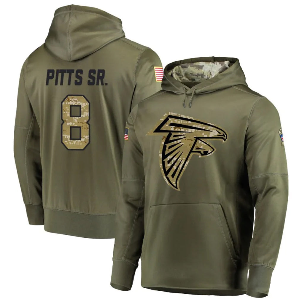 Kieara A.Falcons #8 Kyle Pitts Player Salute to Service Club Fleece Olive Hoodie Stitched Jerseys