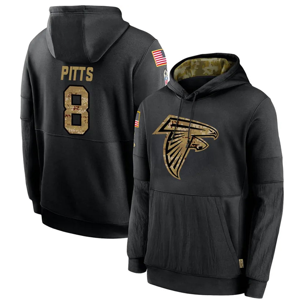Kieara A.Falcons #8 Kyle Pitts Player Salute to Service Limited Black Hoodie Stitched Jerseys