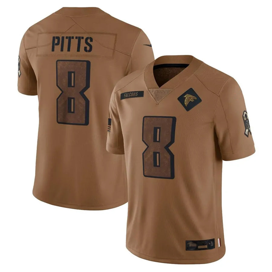 Kieara A.Falcons #8 Kyle Pitts Sr. Player Brown Salute To Service Limited Stitched Jerseys