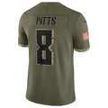 Kieara A.Falcons #8 Kyle Pitts Sr. Player Olive Salute To Service Limited Stitched Jerseys