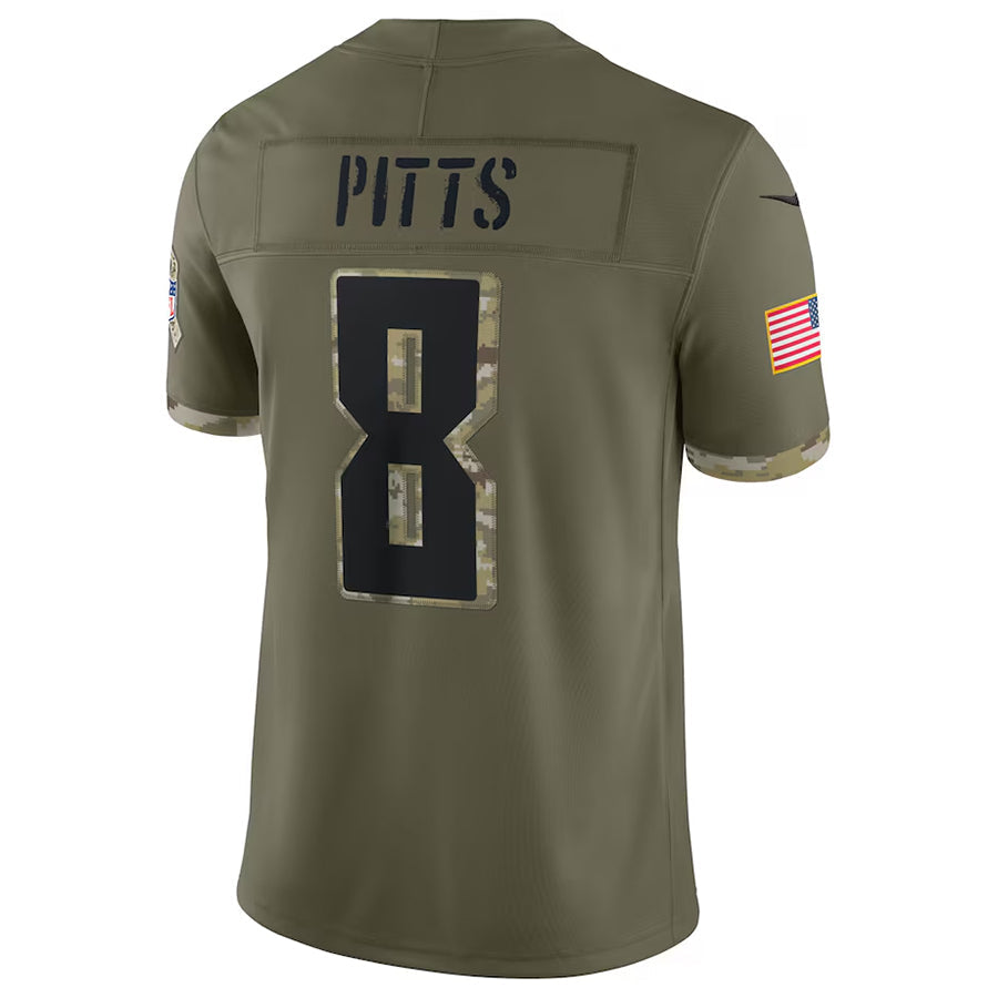 Kieara A.Falcons #8 Kyle Pitts Sr. Player Olive Salute To Service Limited Stitched Jerseys