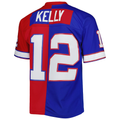 Kieara B.Bills #12 Jim Kelly Mitchell & Ness RoyalRed 1990 Split Legacy Replica Jersey