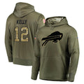 Kieara B.Bills #12 Jim Kelly Player Olive Salute to Service Hoodies Game Stitched Jerseys