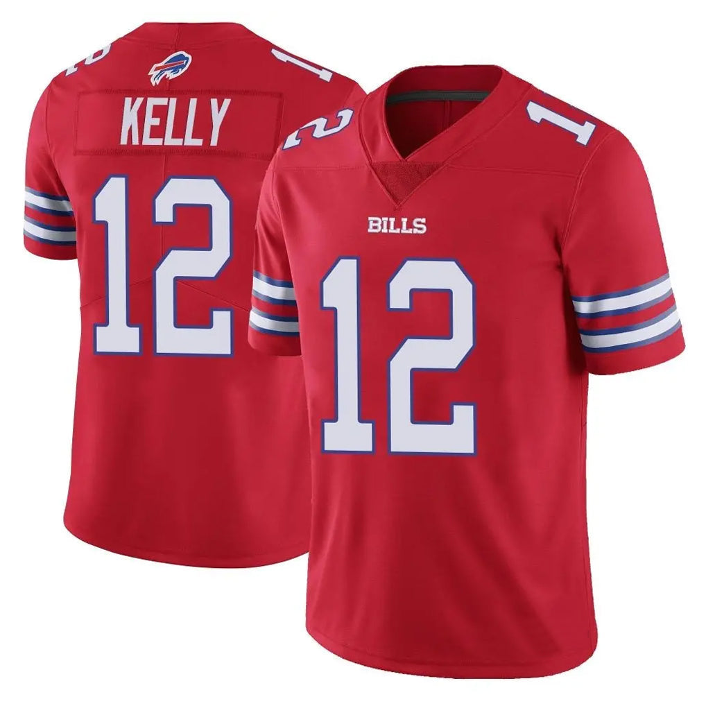 Kieara B.Bills #12 Jim Kelly Player Red Vapor Untouchable Limited Home Game Stitched Jerseys