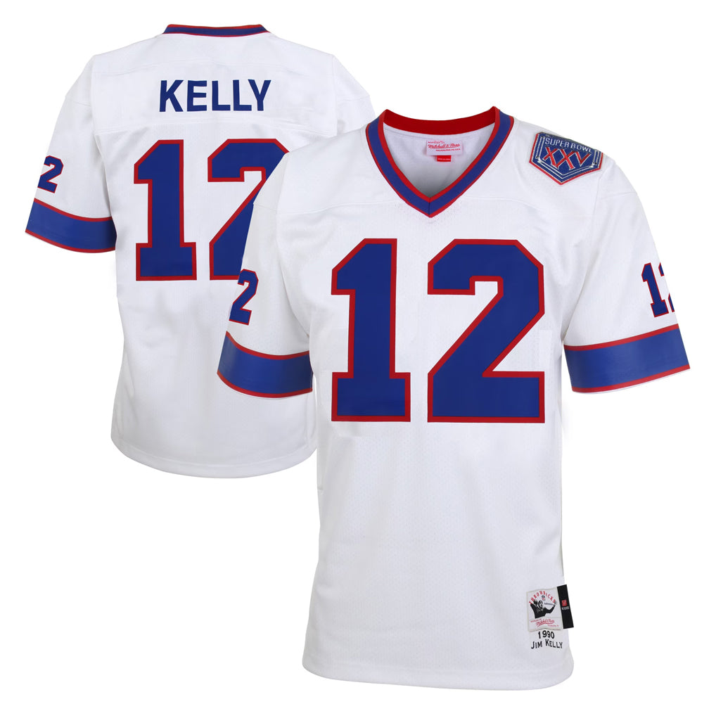 Kieara B.Bills #12 Jim Kelly Player White Mitchell & Ness XXV Throwback Limited Stitched Jerseys