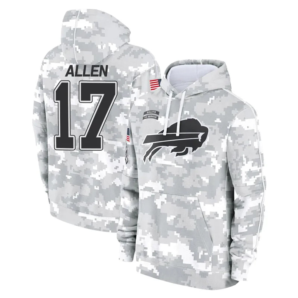Kieara B.Bills #17 Josh Allen Player Arctic Camo Salute to Service Hoodies Limited Stitched Jerseys