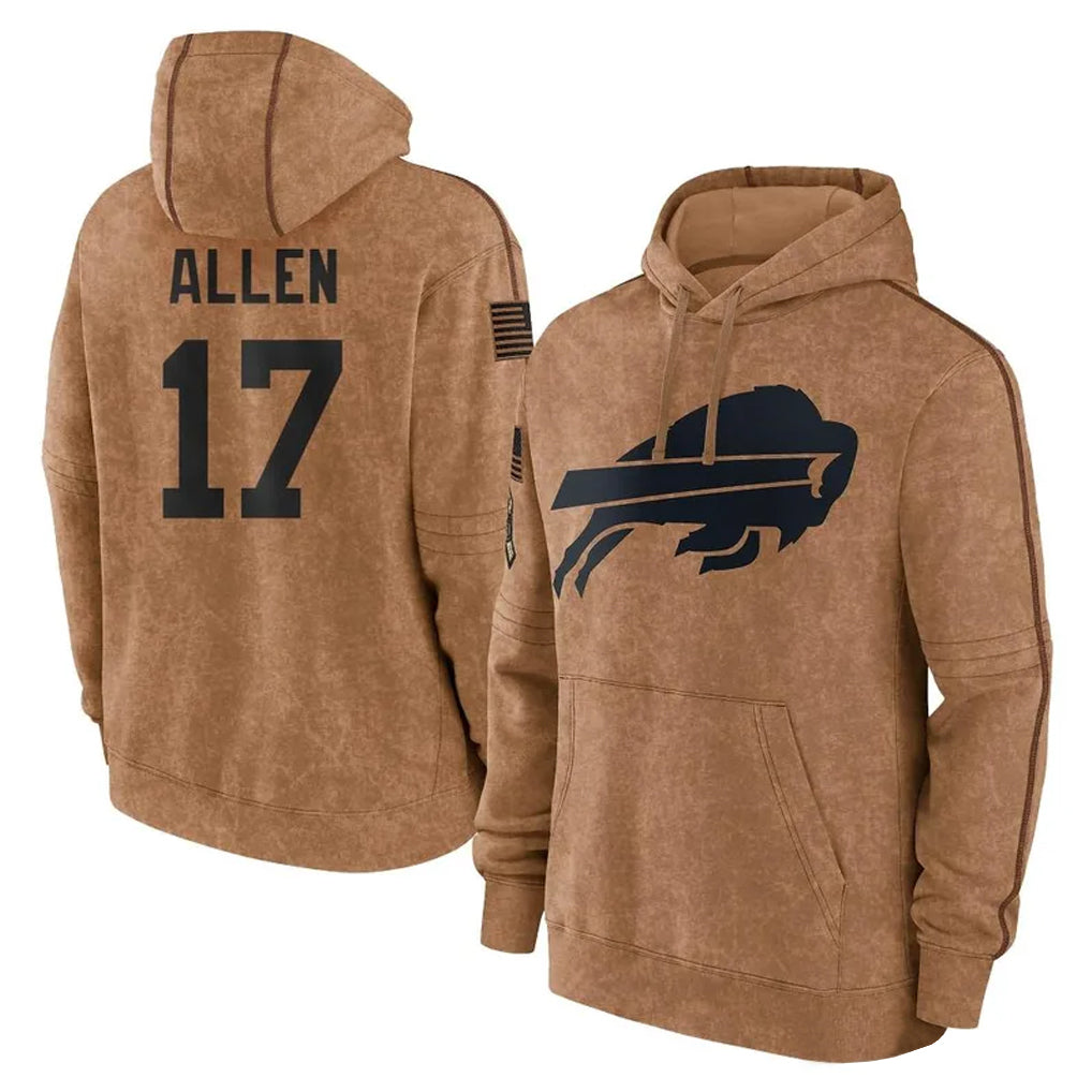 Kieara B.Bills #17 Josh Allen Player Brown Salute to Service Hoodies Stitched Jerseys