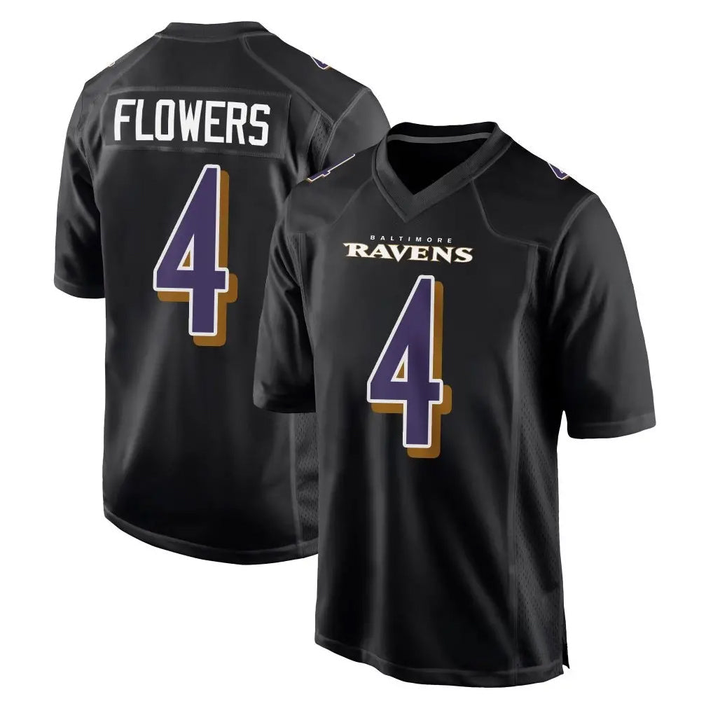 Kieara B.Ravens #4 Zay Flowers Player Black Carbon Fashion Home Game Stitched Jerseys