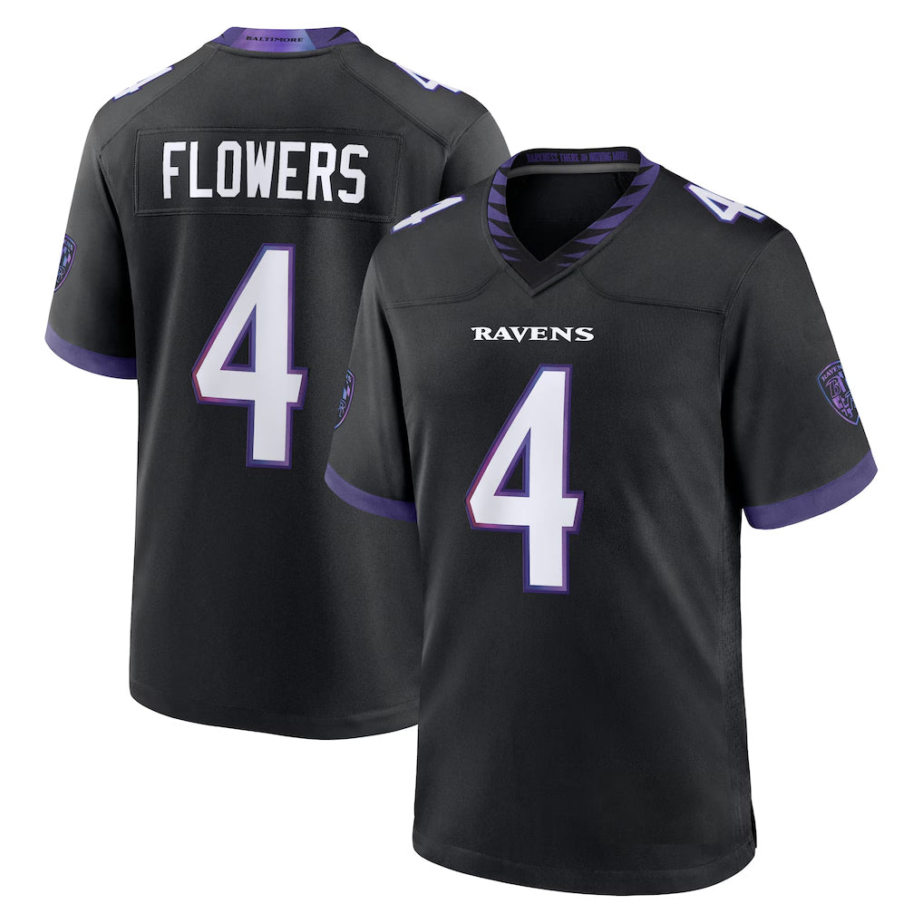 Kieara B.Ravens #4 Zay Flowers Player Black Home Game Stitched Jerseys