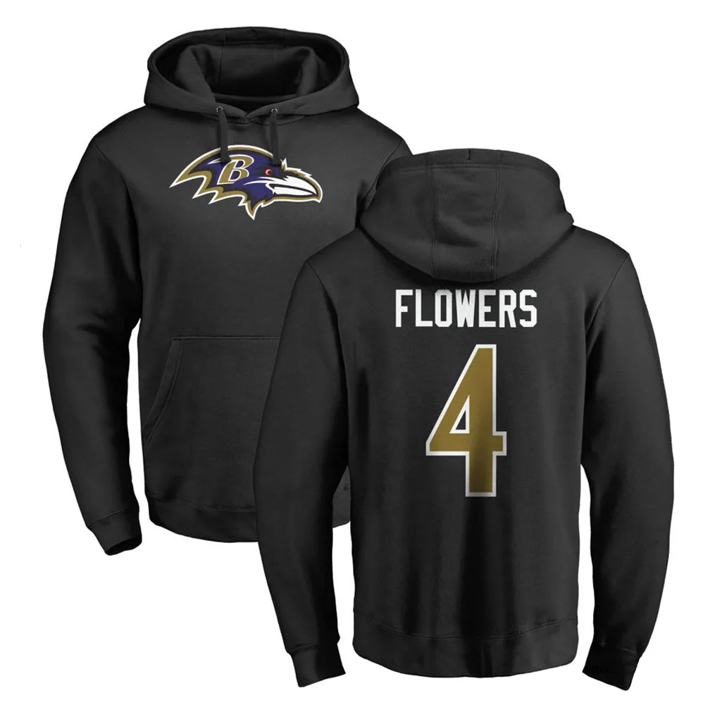 Kieara B.Ravens #4 Zay Flowers Player Black Pullover Hoodie Stitched Jerseys