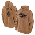 Kieara B.Ravens #4 Zay Flowers Player Brown Salute to Service Pullover Hoodie Stitched Jerseys
