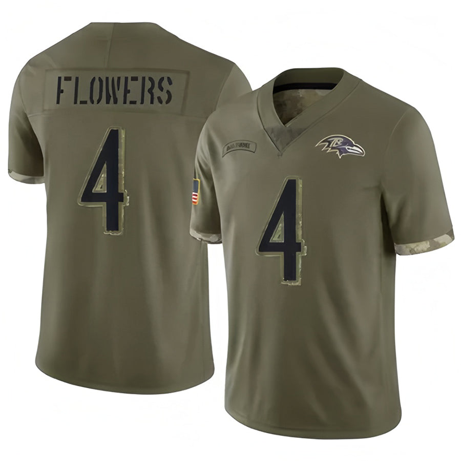 Kieara B.Ravens #4 Zay Flowers Player Olive Salute To Service Limited Stitched Jerseys