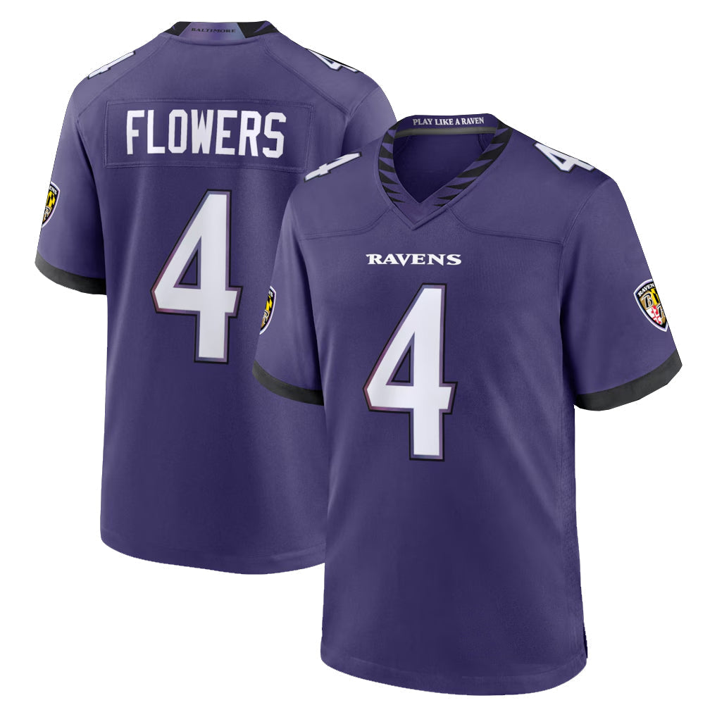 Kieara B.Ravens #4 Zay Flowers Player Purple Home Game Stitched Jerseys