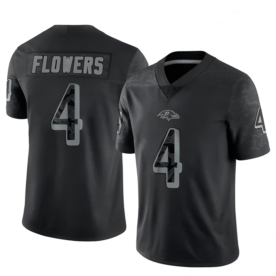 Kieara B.Ravens #4 Zay Flowers Player Black REFLECTIVE Limited Stitched Jerseys