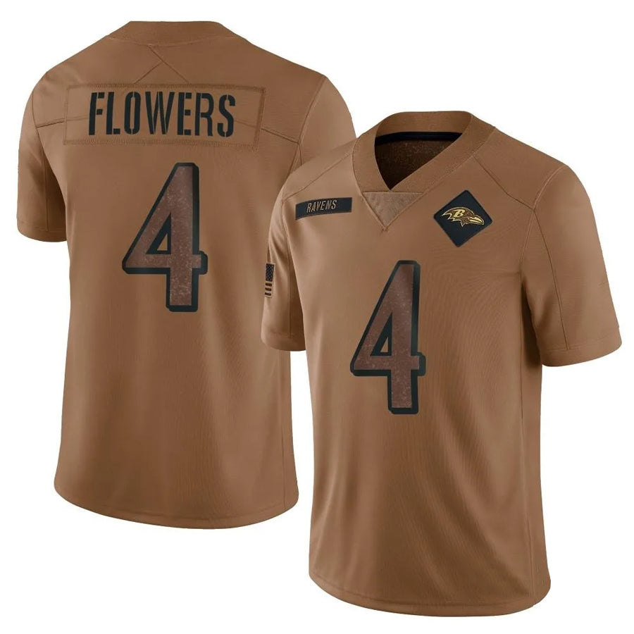 Kieara B.Ravens #4 Zay Flowers Player Brown Salute To Service Limited Stitched Jerseys