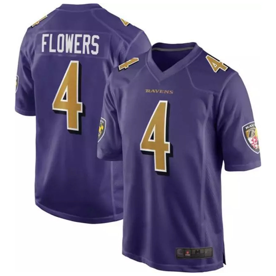 Kieara B.Ravens #4 Zay Flowers Player Color Rush Game Purple Stitched Jerseys