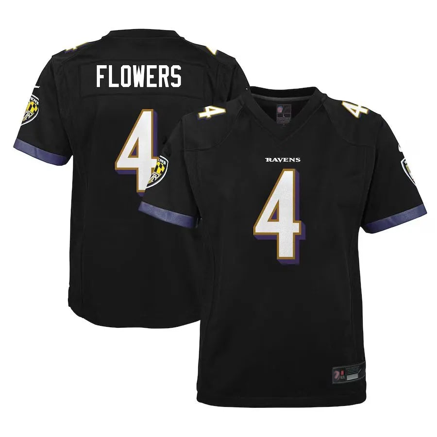 Kieara B.Ravens #4 Zay Flowers Player Fashion Black Game Stitched Jerseys