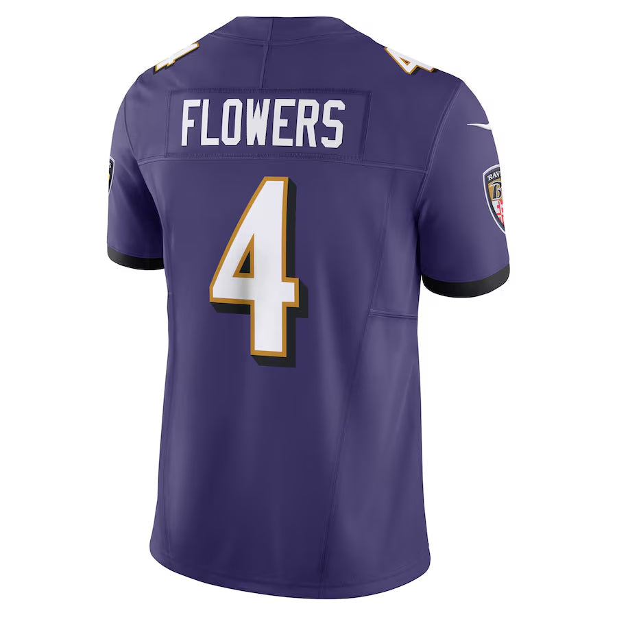 Kieara B.Ravens #4 Zay Flowers Player Vapor F.U.S.E. Limited Purple Stitched Jerseys