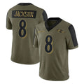 Kieara B.Ravens #8 Lamar Jackson Player Olive Salute To Service Limited Game Stitched Jerseys