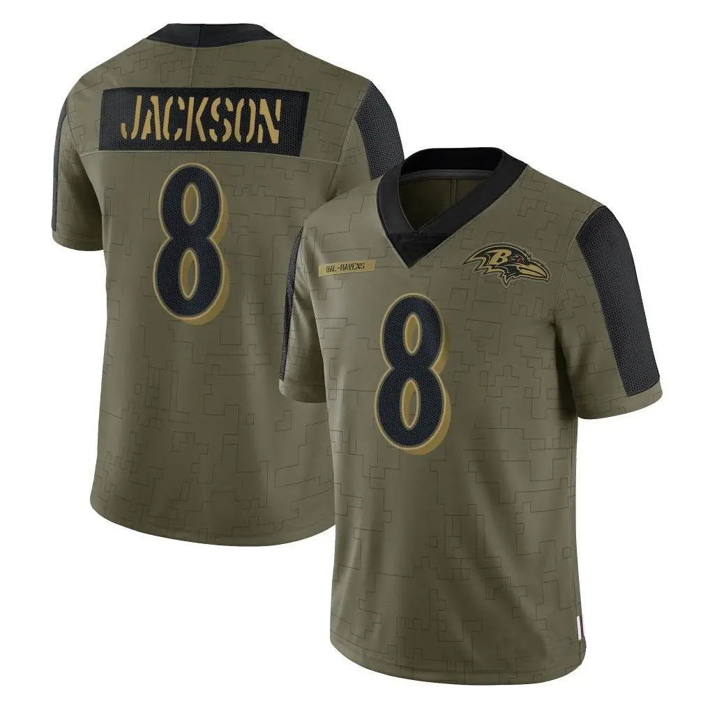 Kieara B.Ravens #8 Lamar Jackson Player Olive Salute To Service Limited Game Stitched Jerseys