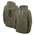 Kieara B.Ravens #8 Lamar Jackson Player Olive Salute to Service Hoodie Stitched Jerseys