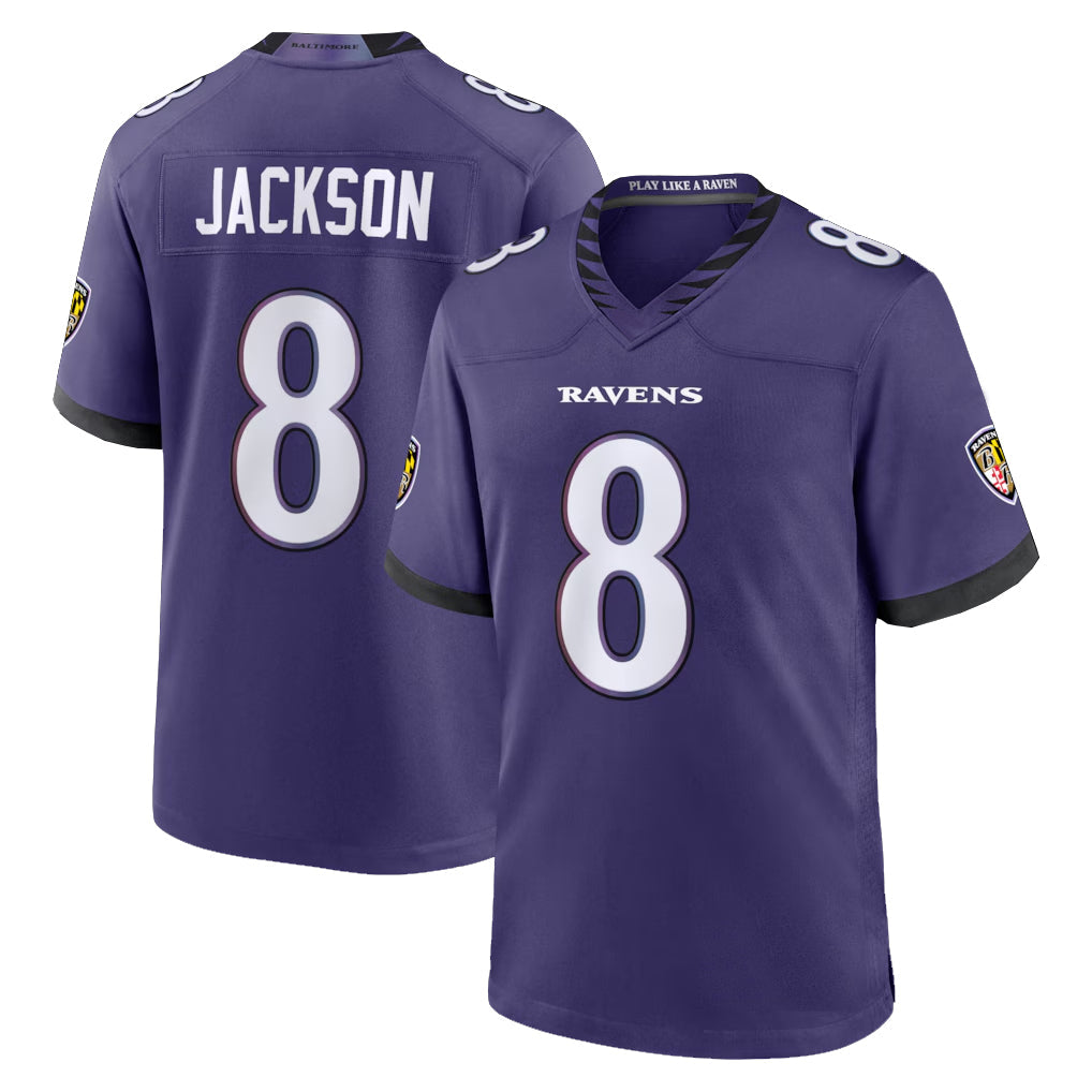 Kieara B.Ravens #8 Lamar Jackson Player Purple Home Game Stitched Jerseys
