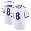 Kieara B.Ravens #8 Lamar Jackson Player White Home Game Stitched Jerseys