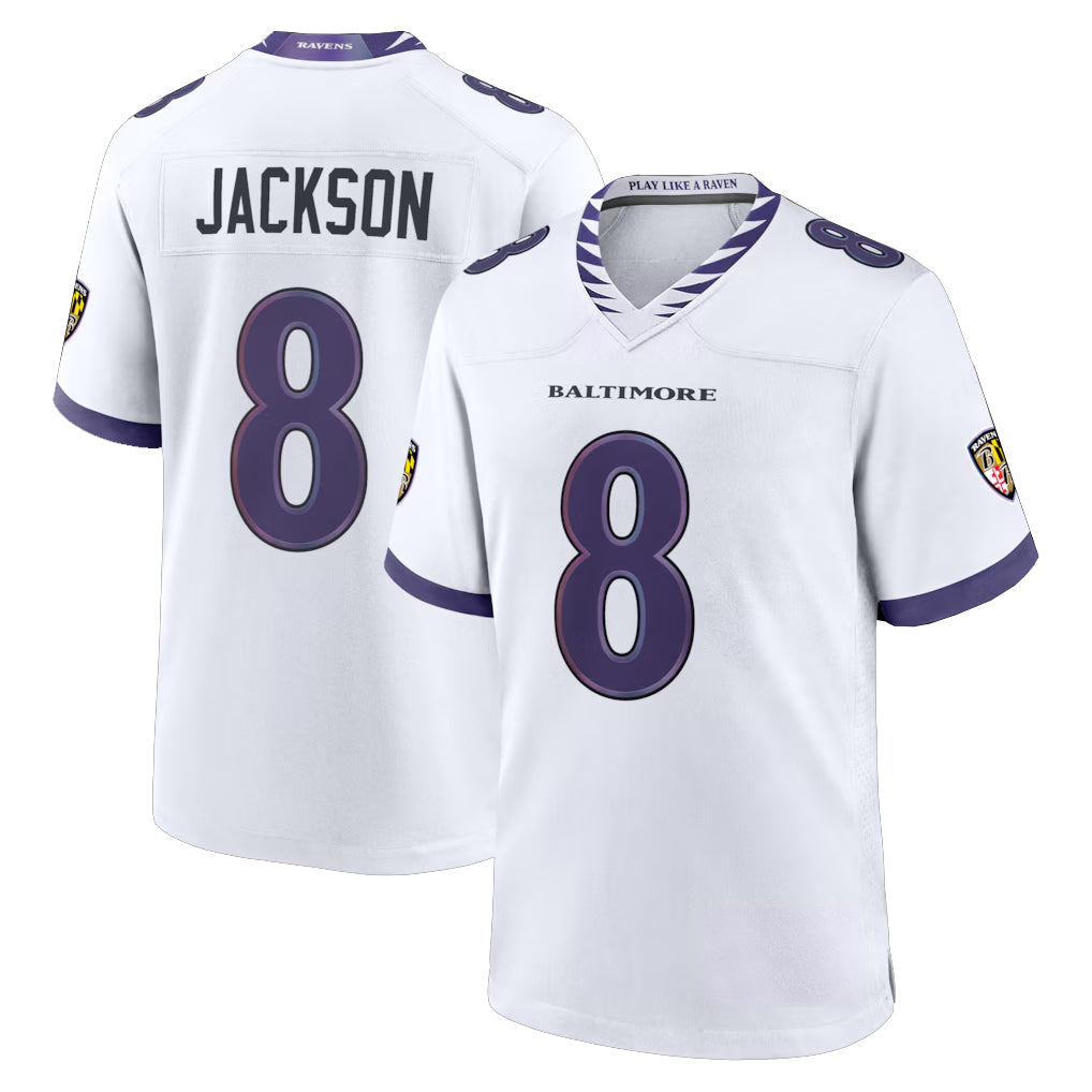 Kieara B.Ravens #8 Lamar Jackson Player White Home Game Stitched Jerseys
