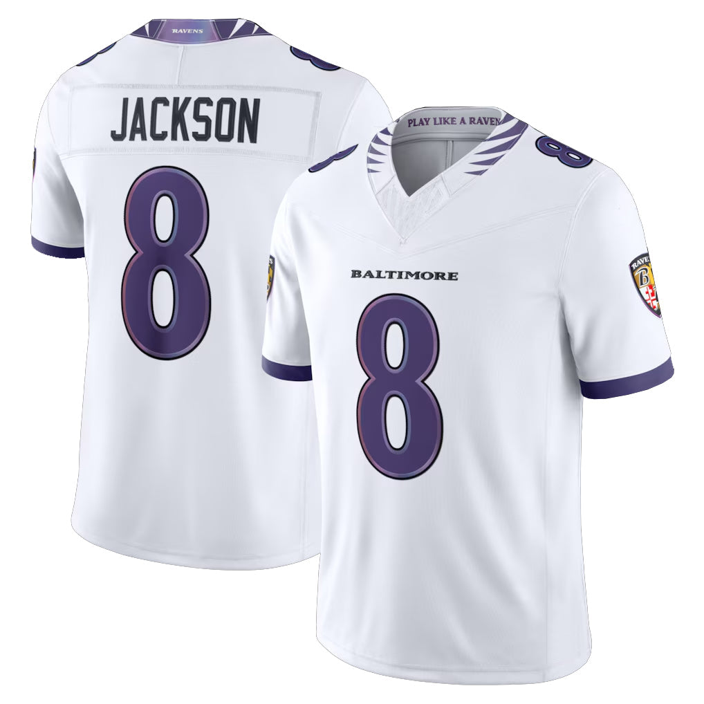 Kieara B.Ravens #8 Lamar Jackson Player White Limited Elite Home Game Stitched Jerseys