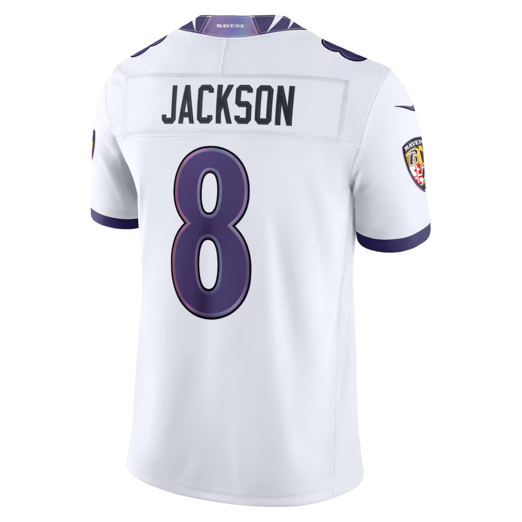 Kieara B.Ravens #8 Lamar Jackson White Vapor F.U.S.E. Stitched Limited Jerseys
